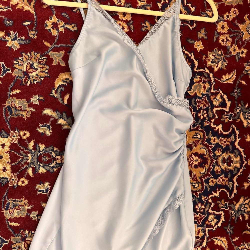 Satin Baby Blue Lace Mini Dress